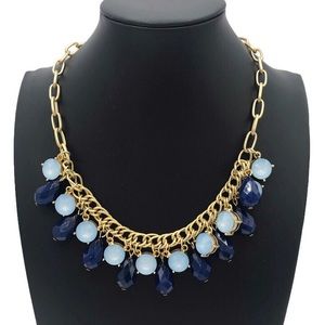 Talbots 2 Tone Blue Beaded Gold-Tone Bib Necklace